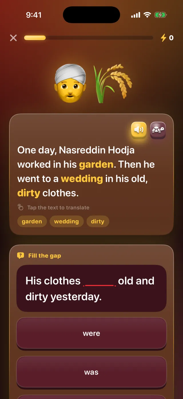 Nasreddin Hodja story with fill-the-gap question